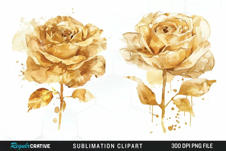 Watercolor Gold Elegant Flowers Exquisite Clipart