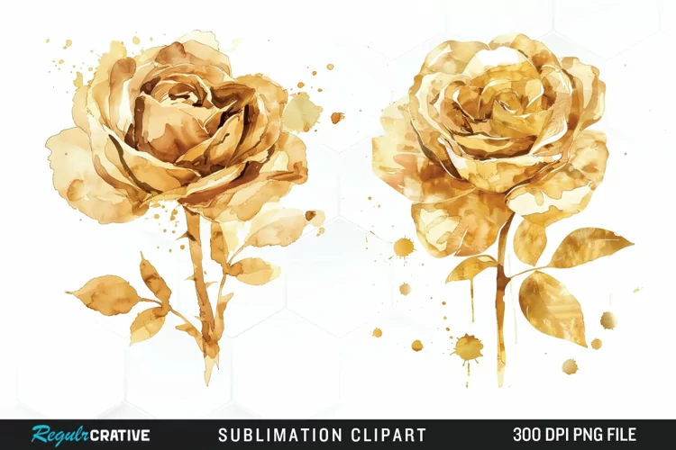 Watercolor Gold Elegant Flowers Exquisite Clipart