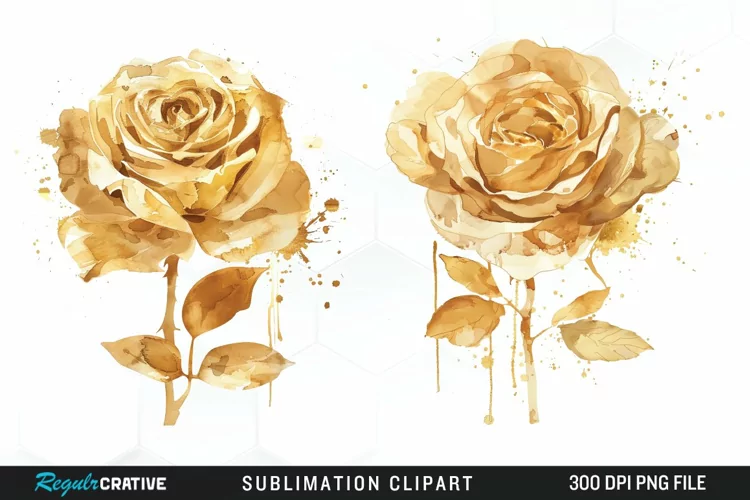 Watercolor Gold Elegant Flowers Exquisite Clipart