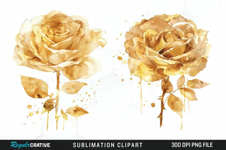Watercolor Gold Elegant Flowers Exquisite Clipart