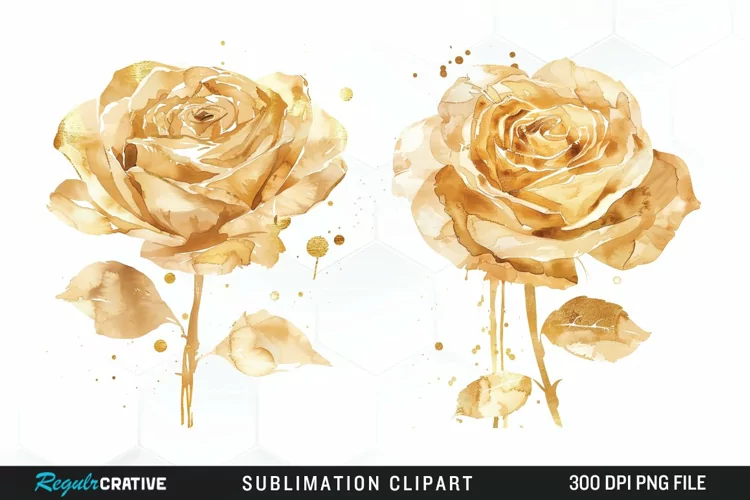 Watercolor Gold Elegant Flowers Exquisite Clipart