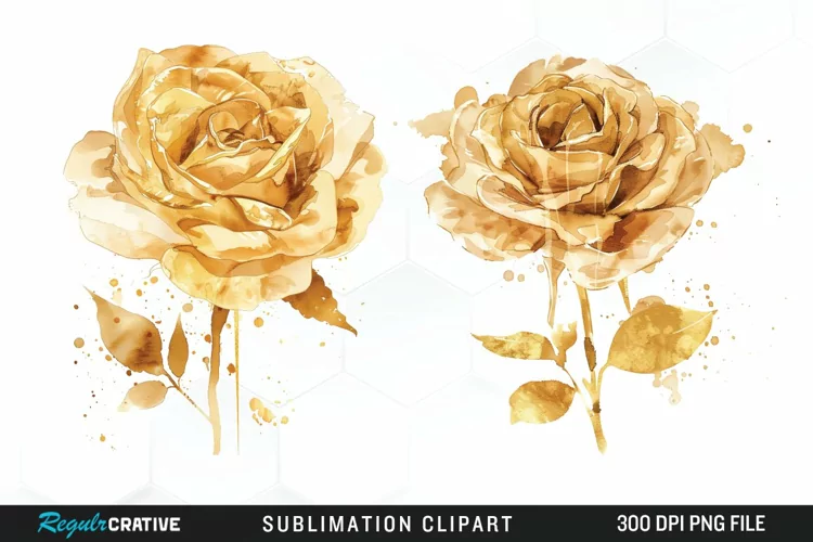 Watercolor Gold Elegant Flowers Exquisite Clipart