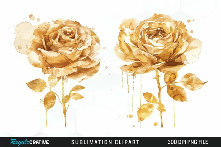 Watercolor Gold Elegant Flowers Exquisite Clipart