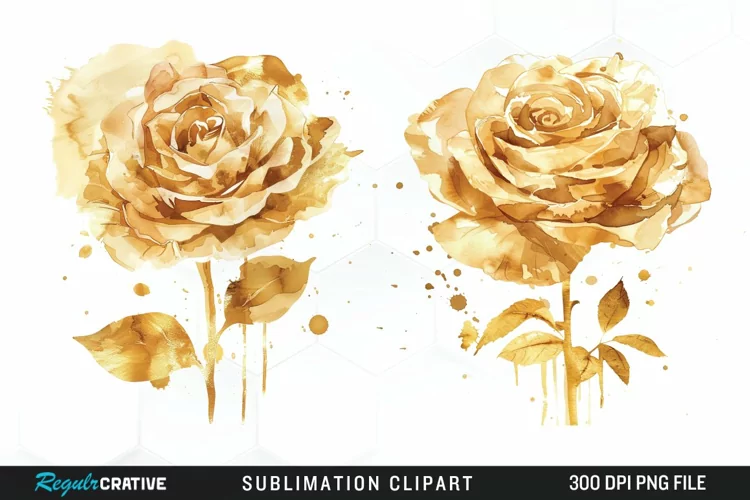 Watercolor Gold Elegant Flowers Exquisite Clipart