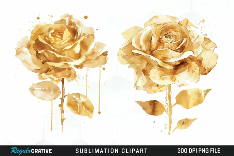Watercolor Gold Elegant Flowers Exquisite Clipart