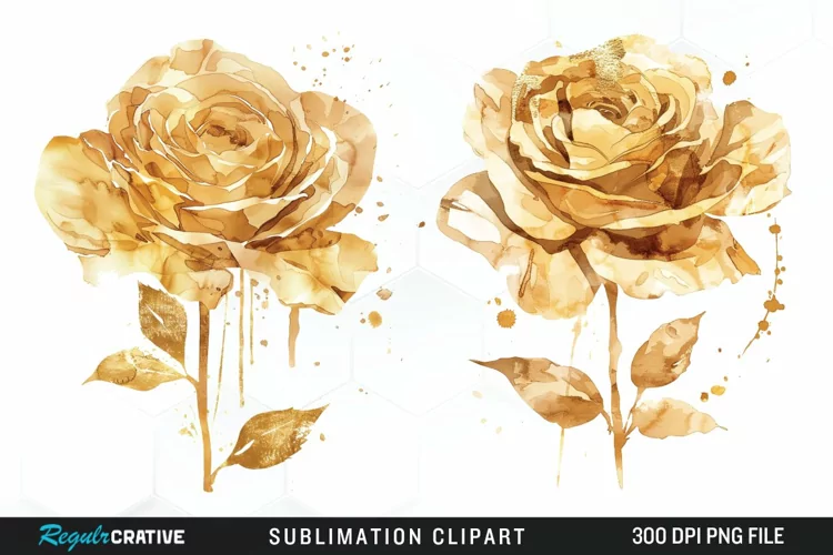Watercolor Gold Elegant Flowers Exquisite Clipart