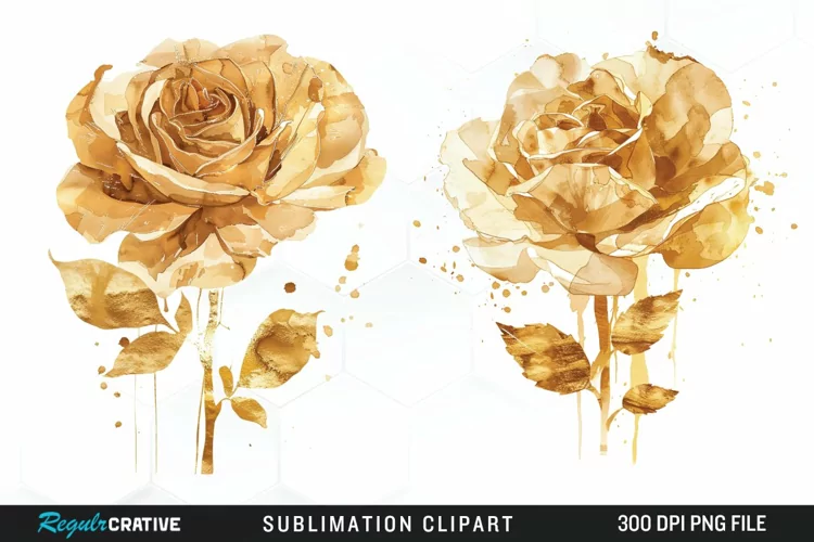 Watercolor Gold Elegant Flowers Exquisite Clipart