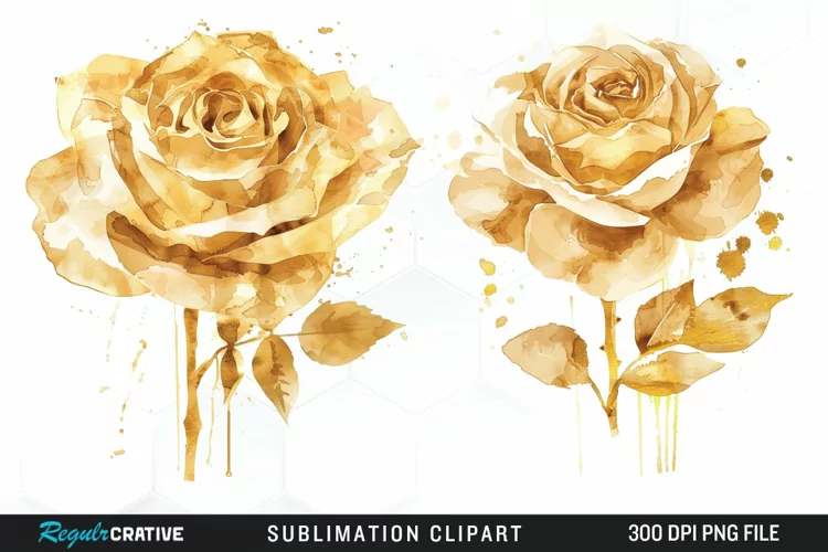 Watercolor Gold Elegant Flowers Exquisite Clipart