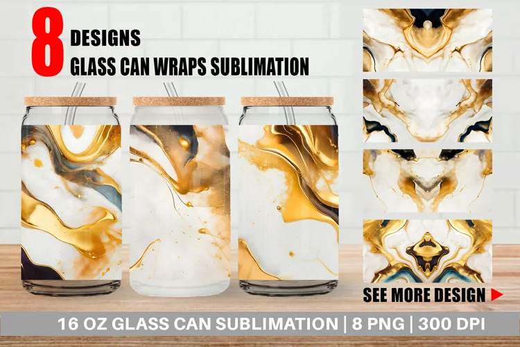 Gold Watercolor Ink Texture Glass Can Wraps