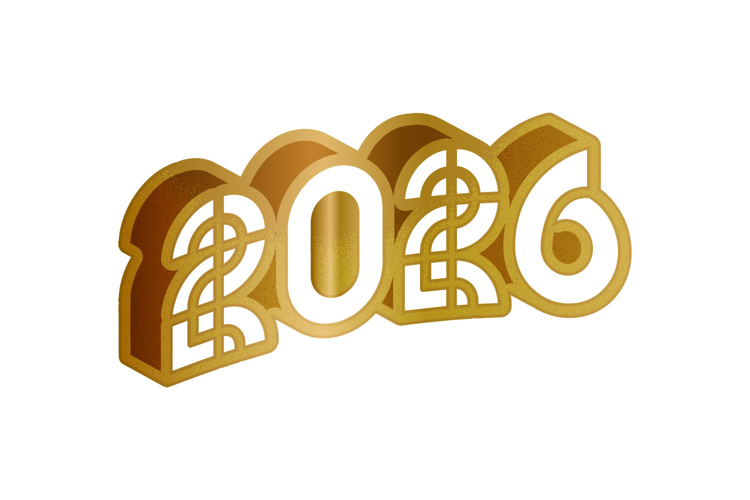 Golden 2026 new year text number logo isolated