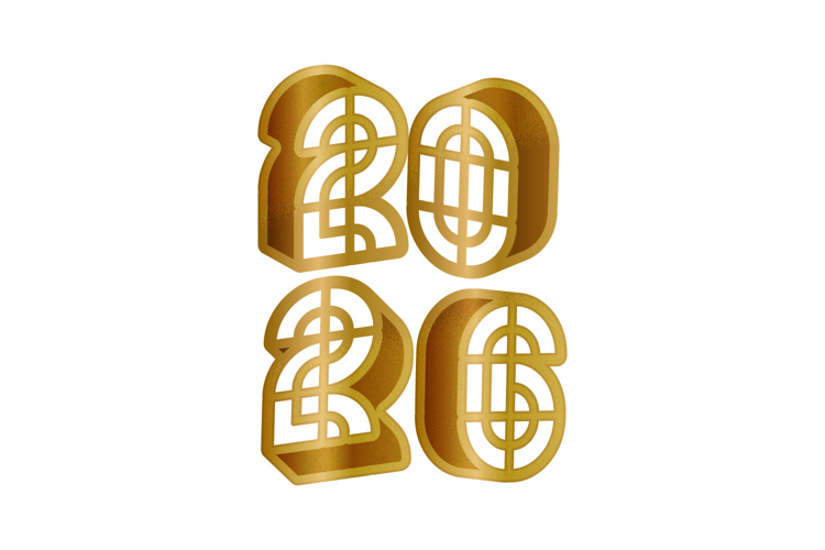 Golden 2026 new year text number logo vector