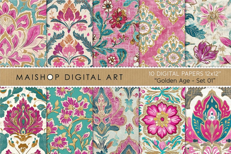 Boho Oriental Seamless Damask Floral Backgrounds