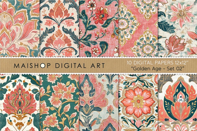 Boho Oriental Seamless Damask Floral Backgrounds