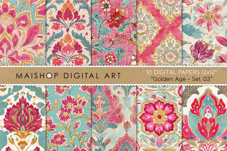 Luxury Boho Seamless Damask Digital Papers