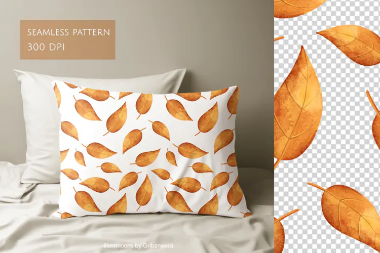 Golden Autumn Leaves Seamless Pattern