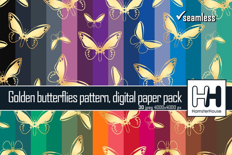 Golden butterflies pattern seamless digital paper pack example image 1