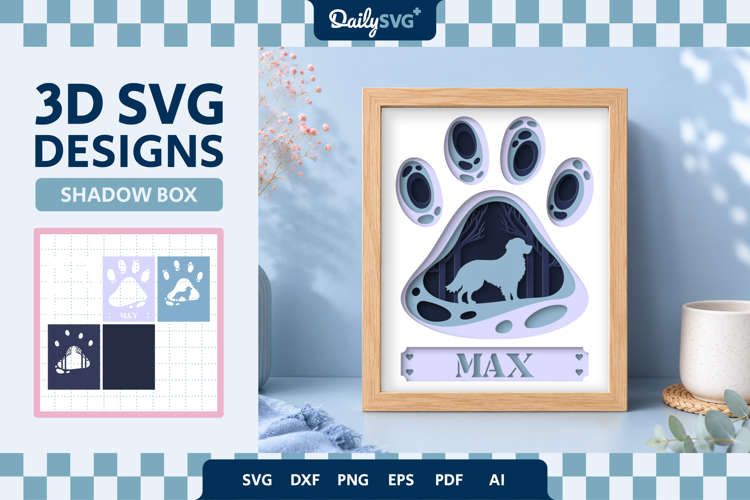 Dog Shadow Box Paw Golden Retriever 3D SVG