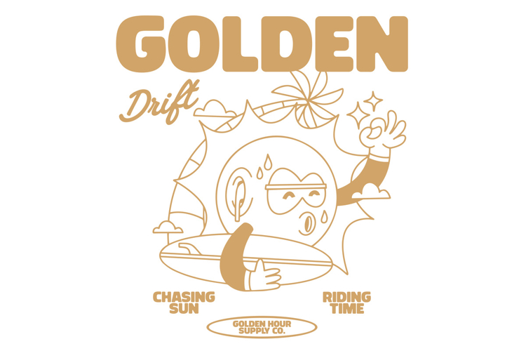 Golden Drift Retro Summer Surfing T shirt Design