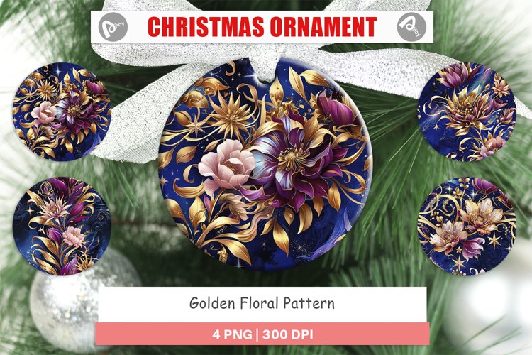 Christmas Ornaments Golden Floral Pattern