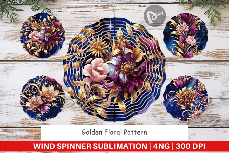 Wind Spinner Golden Floral Pattern