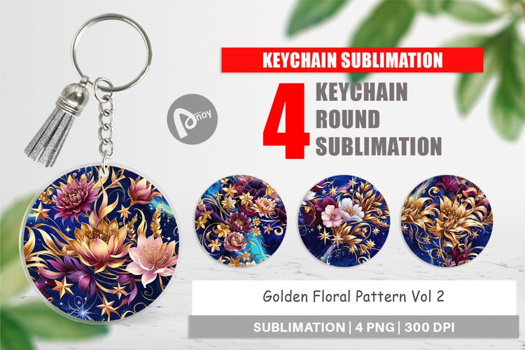 Keychain Golden Floral Pattern