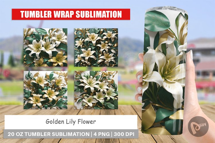 Tumbler Sublimation Wrap Golden Lily Flower example image 1