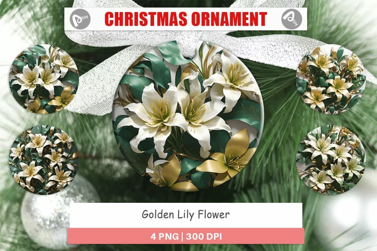 Christmas Ornaments Golden Lily Flower