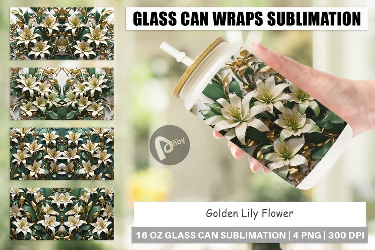 Glass Can Wraps Golden Lily Flower example image 1