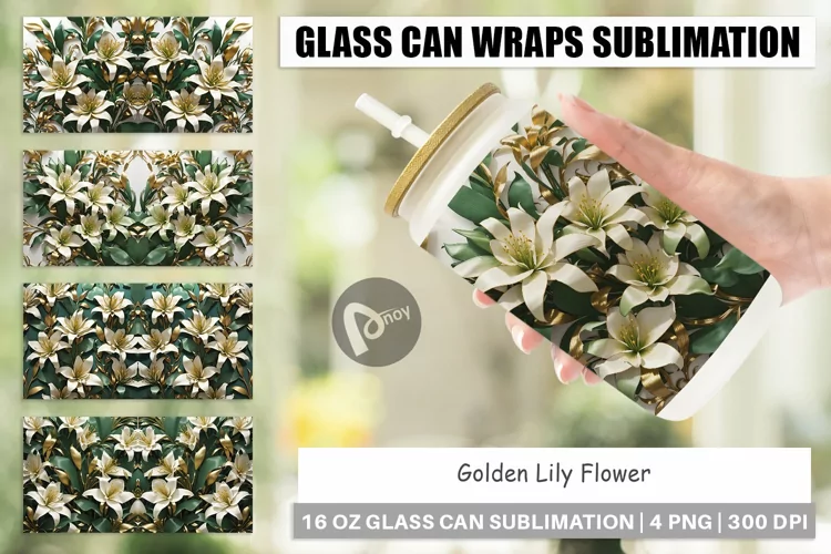 Glass Can Wraps Golden Lily Flower