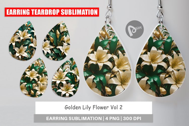 Earring teardrop design Golden Lily Flower