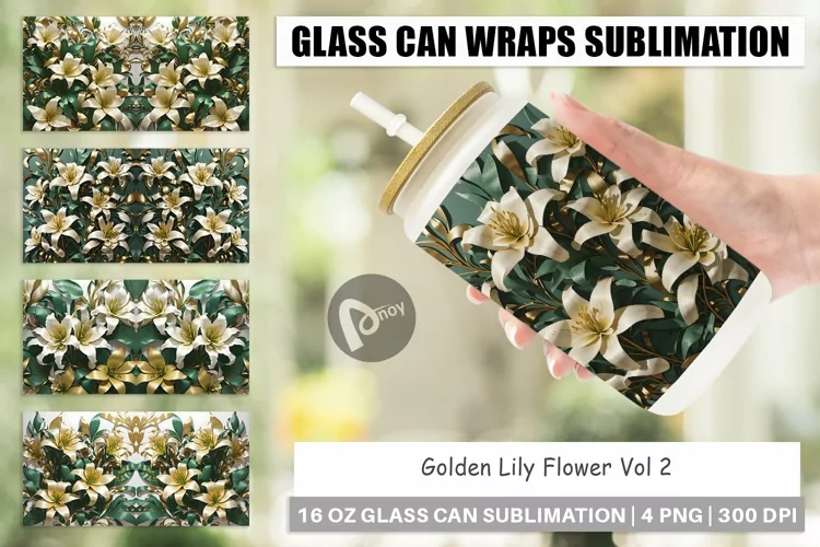Glass Can Wraps Golden Lily Flower