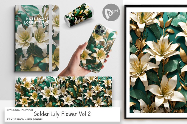 Digital Paper Golden Lily Flower