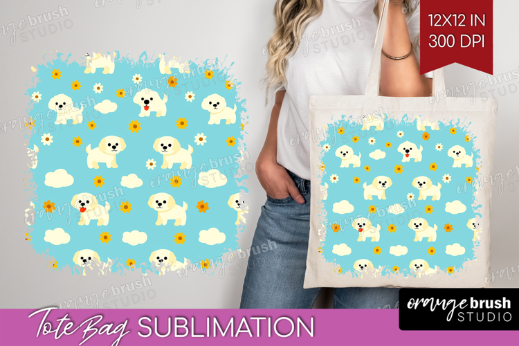 Golden Retriever Dog Tote Bag Cute Chibi Puppy Tote Bag PNG