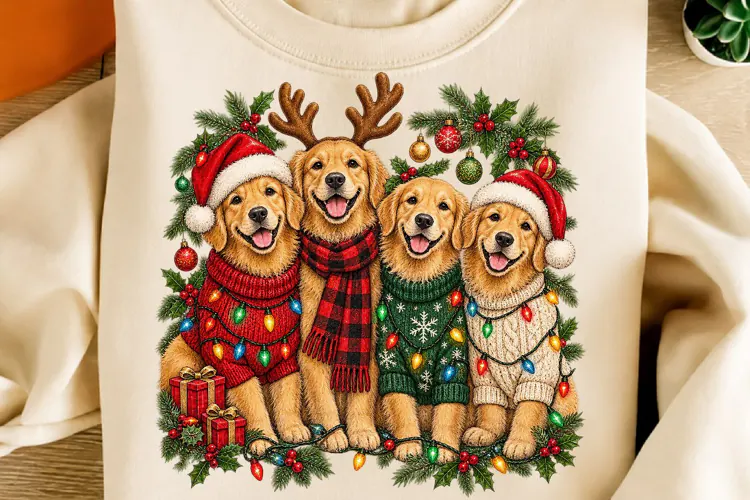 Christmas Golden Retriever Dogs PNG | Festive Sweaters Png