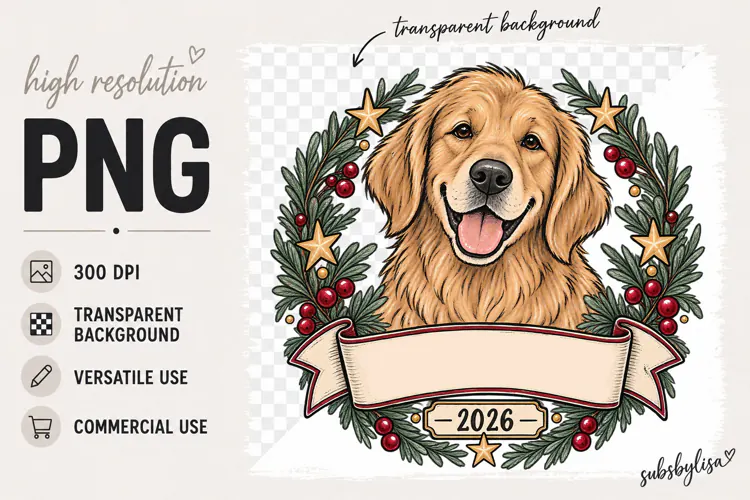 Dog Christmas Ornament, Golden Retriever png, Dog Png design
