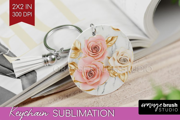 3d Rose Keychain PNG - Marble Rose Keychain Sublimation
