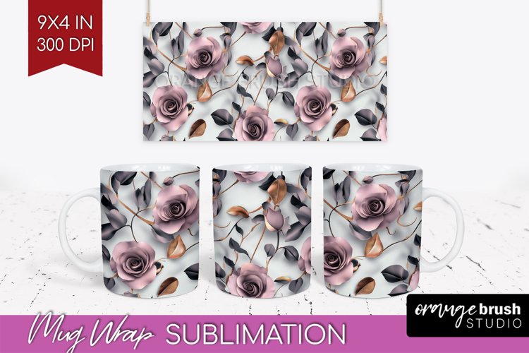 3d Rose Mug Wrap - Marble Rose Mug PNG Sublimation