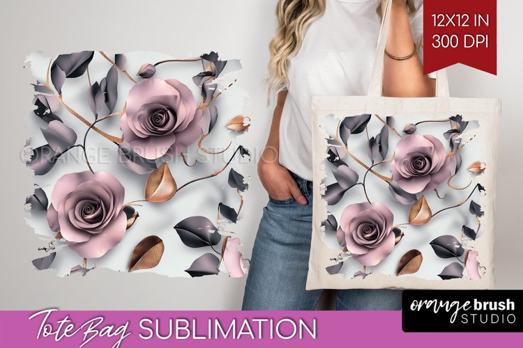 3d Rose Tote Bag - Marble Rose Tote Bag PNG Sublimation