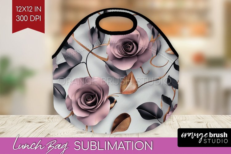 3d Rose Lunch Bag - Marble Rose Lunch Bug PNG Sublimation