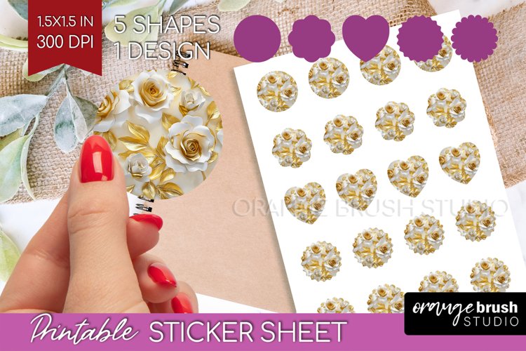 3d Rose Round Sticker - Marble Rose Printable Sticker Sheet