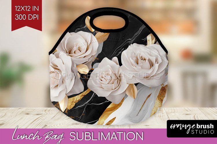 3d Rose Lunch Bag - Marble Rose Lunch Bug PNG Sublimation