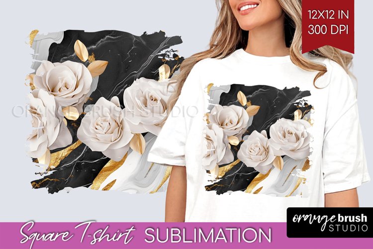 3d Rose Square Tshirt Background - Marble Rose PNG