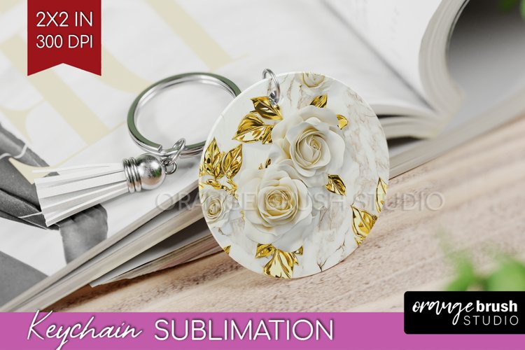 3d Rose Keychain PNG - Marble Rose Keychain Sublimation