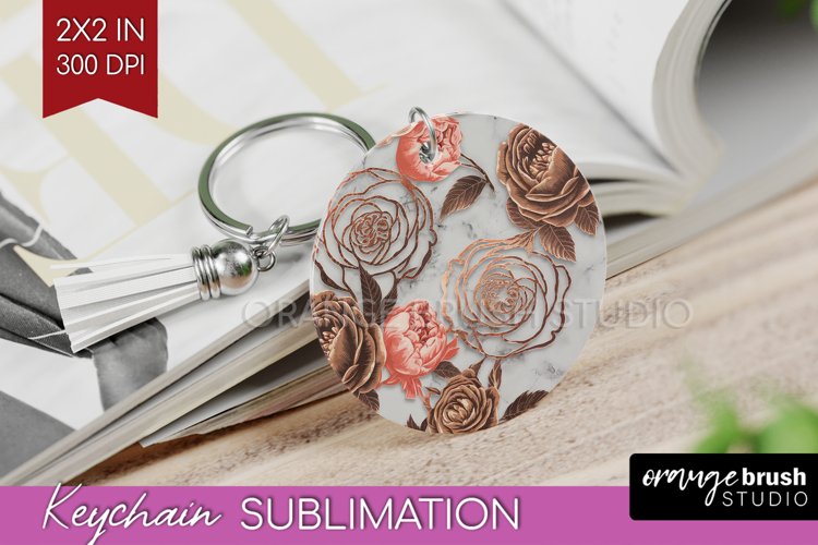 3d Rose Keychain PNG - Marble Rose Keychain Sublimation