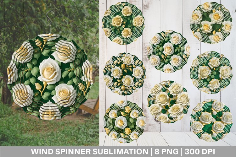 3D Golden Roses Wind Spinner | Sublimation Spinner Design