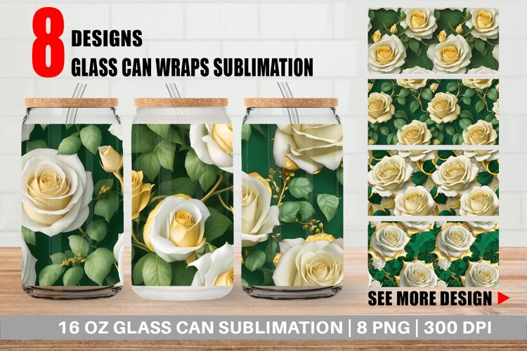 Glass Can Wraps 3D Golden Roses