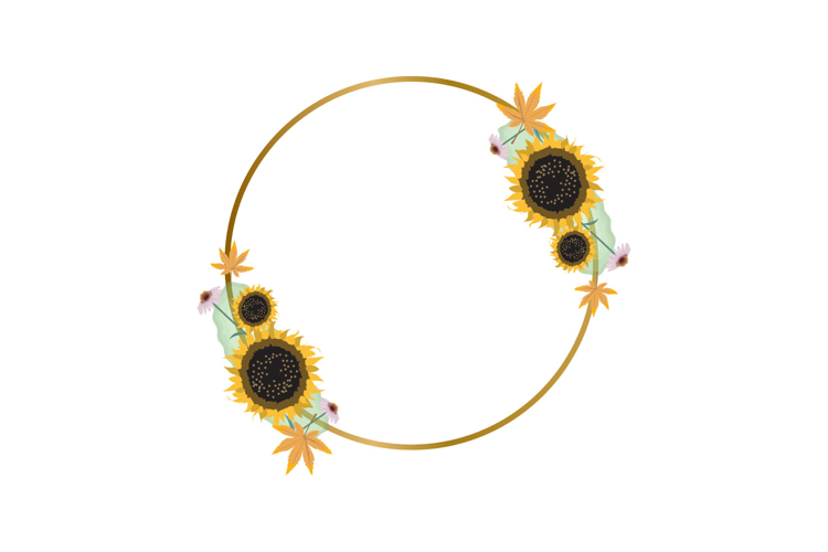 Golden round frame with watecolor floral decorative