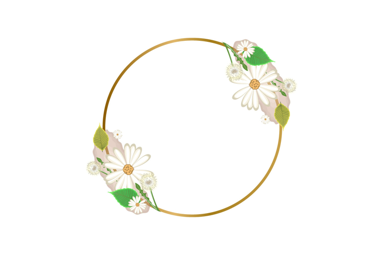 Golden round frame with watercolor floral ornament