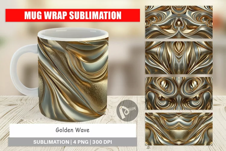 Mug Wrap Design Golden Wave