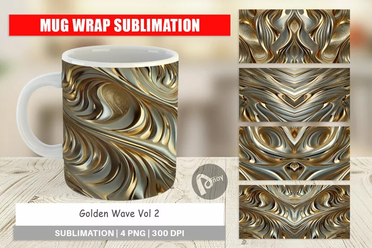 Mug Wrap Design Golden Wave